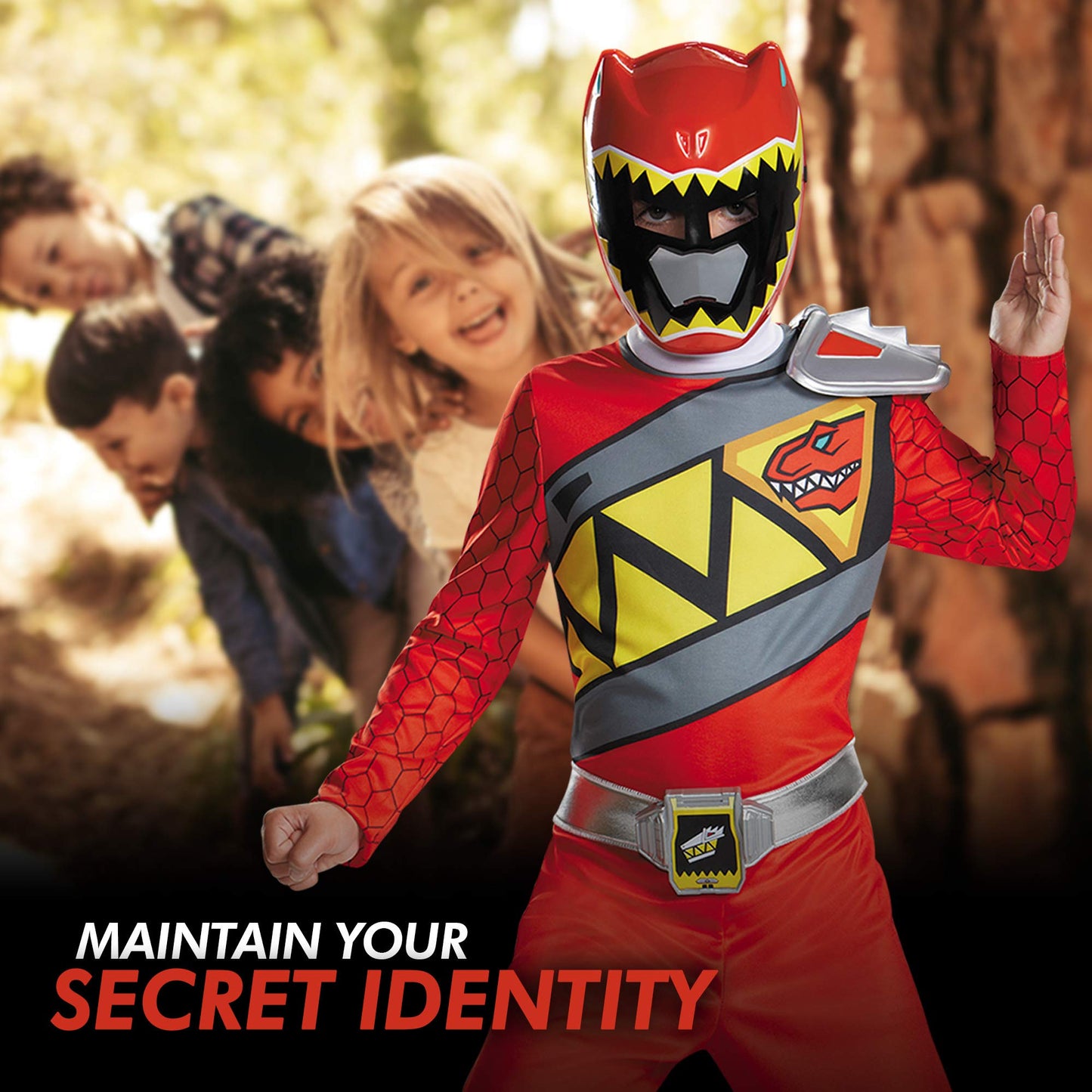 Disguise Red Power Rangers Costume for Kids – Licensed Dino Charge Red Ranger Muscle Suit with Mask (Medium 7-8)