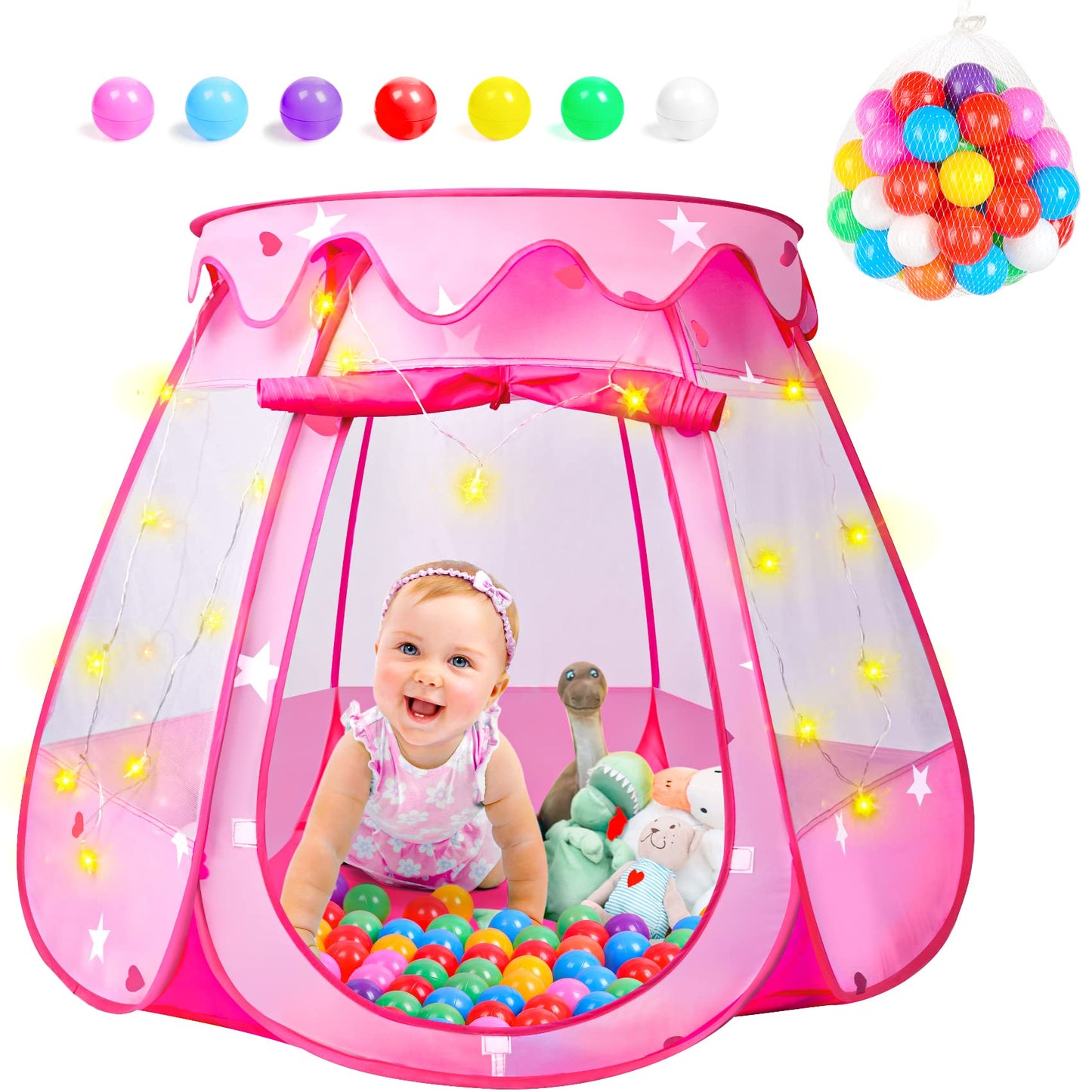 DISHIO Ball Pit with 50 Balls – Pop Up Princess Tent for Toddlers