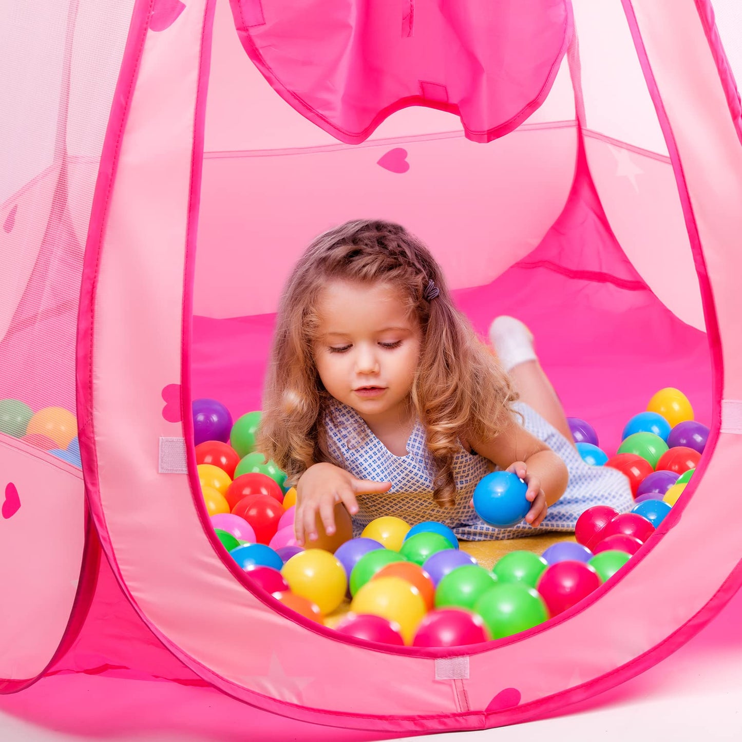 DISHIO Ball Pit with 50 Balls – Pop Up Princess Tent for Toddlers