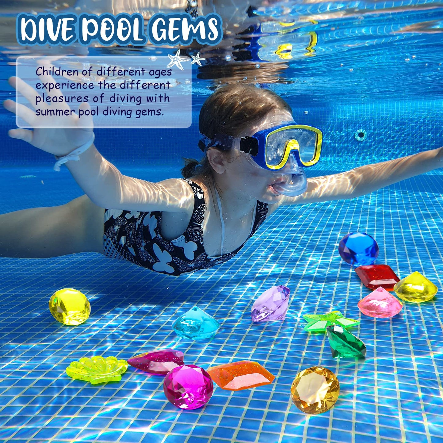DISHIO Diving Gem Pool Toys 16PCS – Colorful Treasure Chest & Dive Gems for Kids