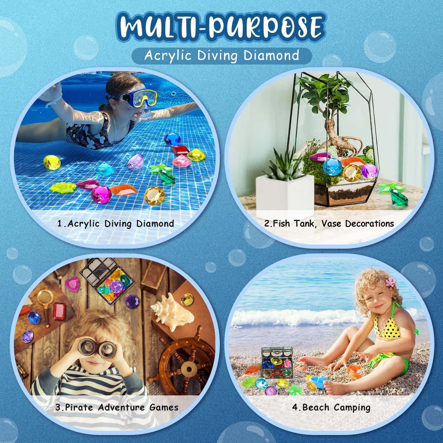 DISHIO Diving Gem Pool Toys 16PCS – Colorful Treasure Chest & Dive Gems for Kids
