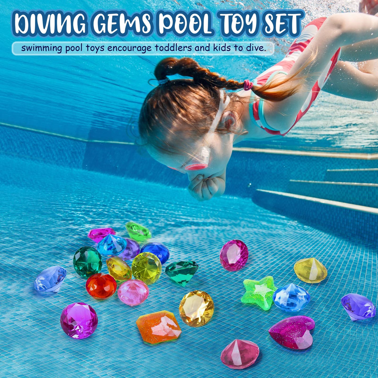 DISHIO Diving Gem Pool Toys 16PCS – Colorful Treasure Chest & Dive Gems for Kids