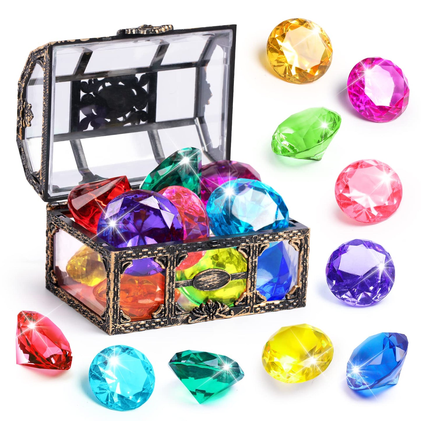 DISHIO Diving Gem Pool Toy – 10-piece Colorful Diamond Gems with Treasure Chest