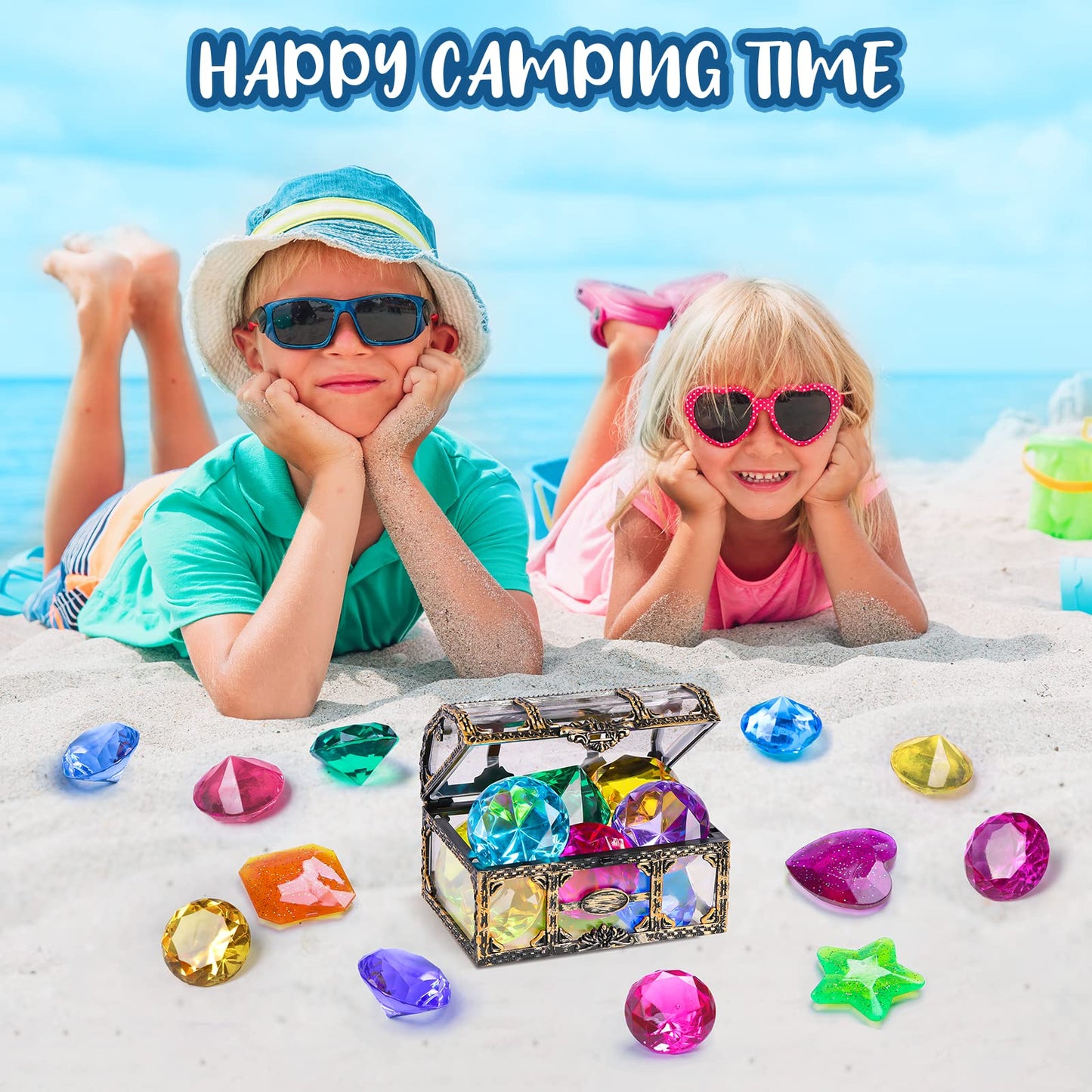 DISHIO Diving Gem Pool Toys 16PCS – Colorful Treasure Chest & Dive Gems for Kids