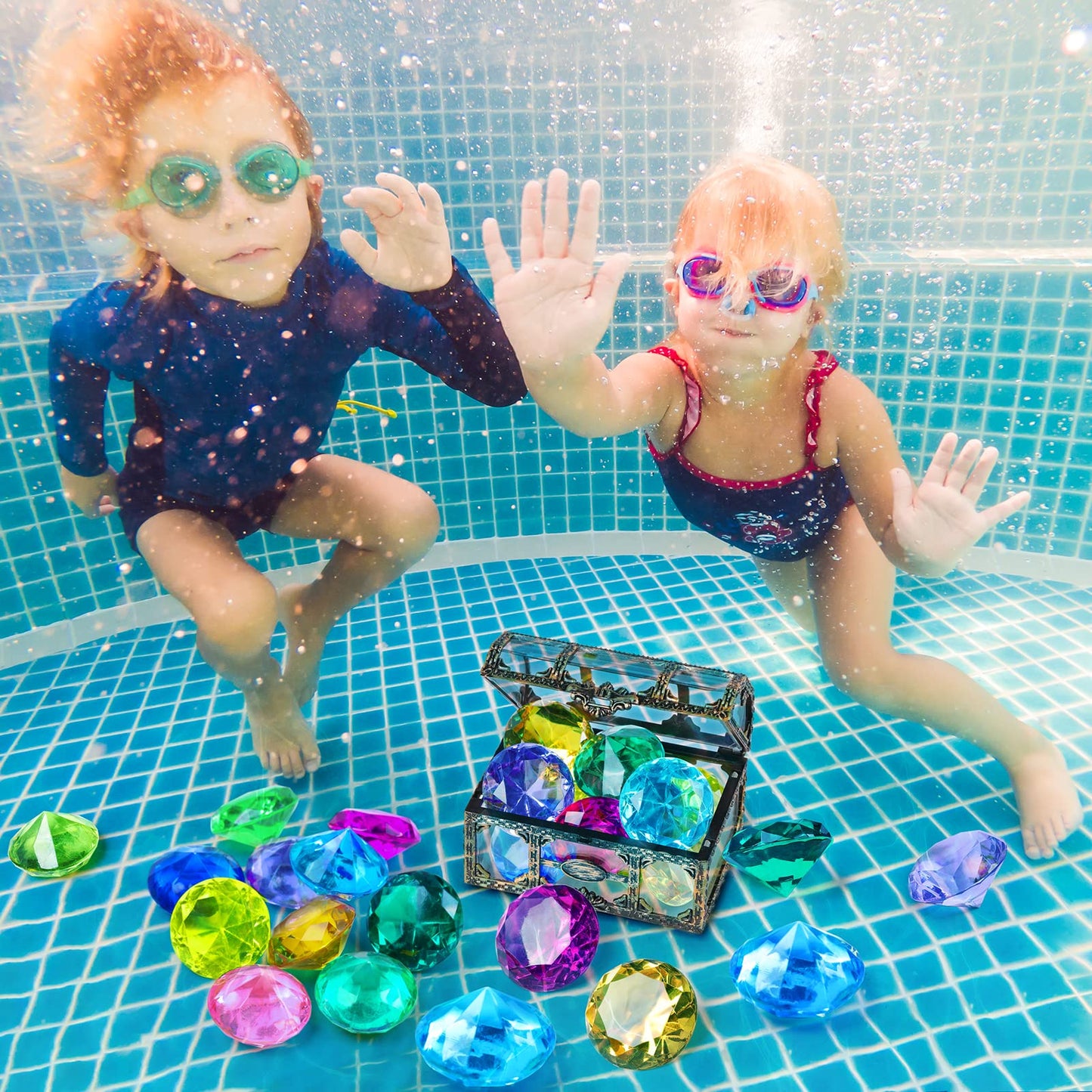 DISHIO Diving Gem Pool Toy – 10-piece Colorful Diamond Gems with Treasure Chest
