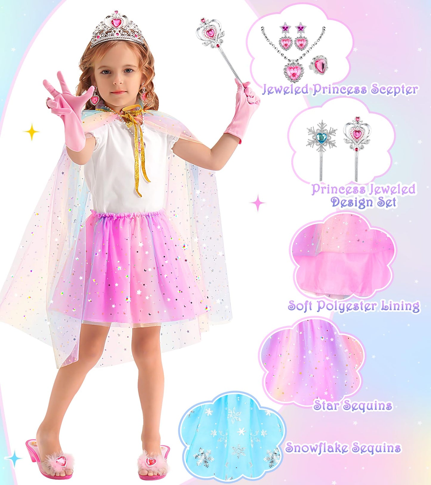 DISHIO Princess Dress Up Shoes & Jewelry Boutique for Girls – Pretend Play Costume Set