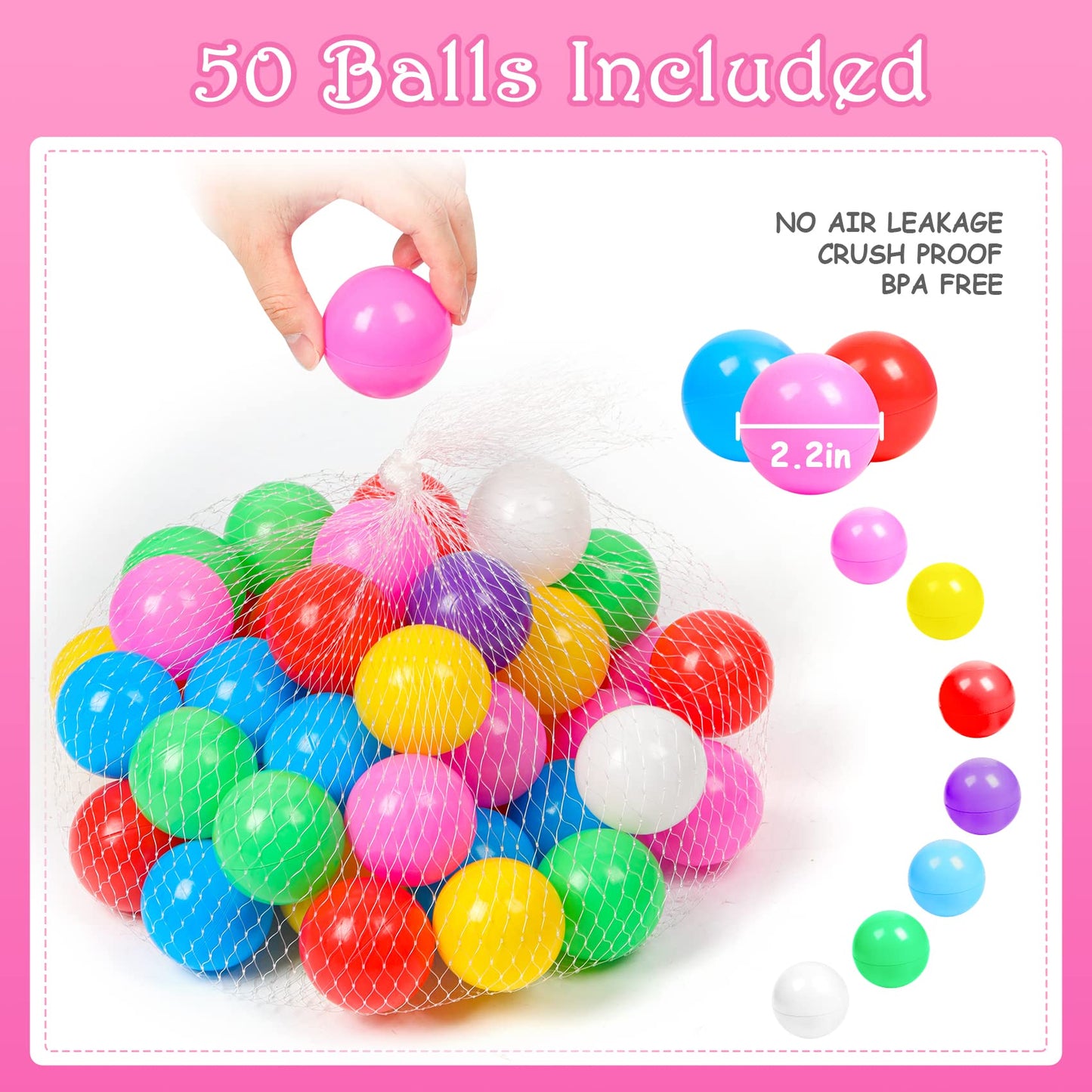 DISHIO Ball Pit with 50 Balls – Pop Up Princess Tent for Toddlers