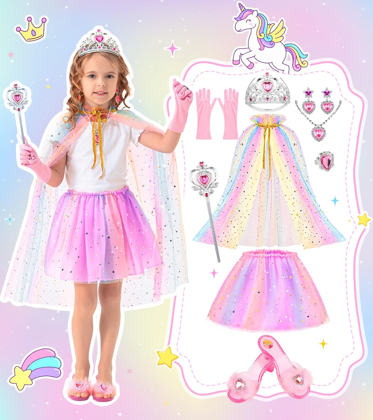 DISHIO Princess Dress Up Shoes & Jewelry Boutique for Girls – Pretend Play Costume Set
