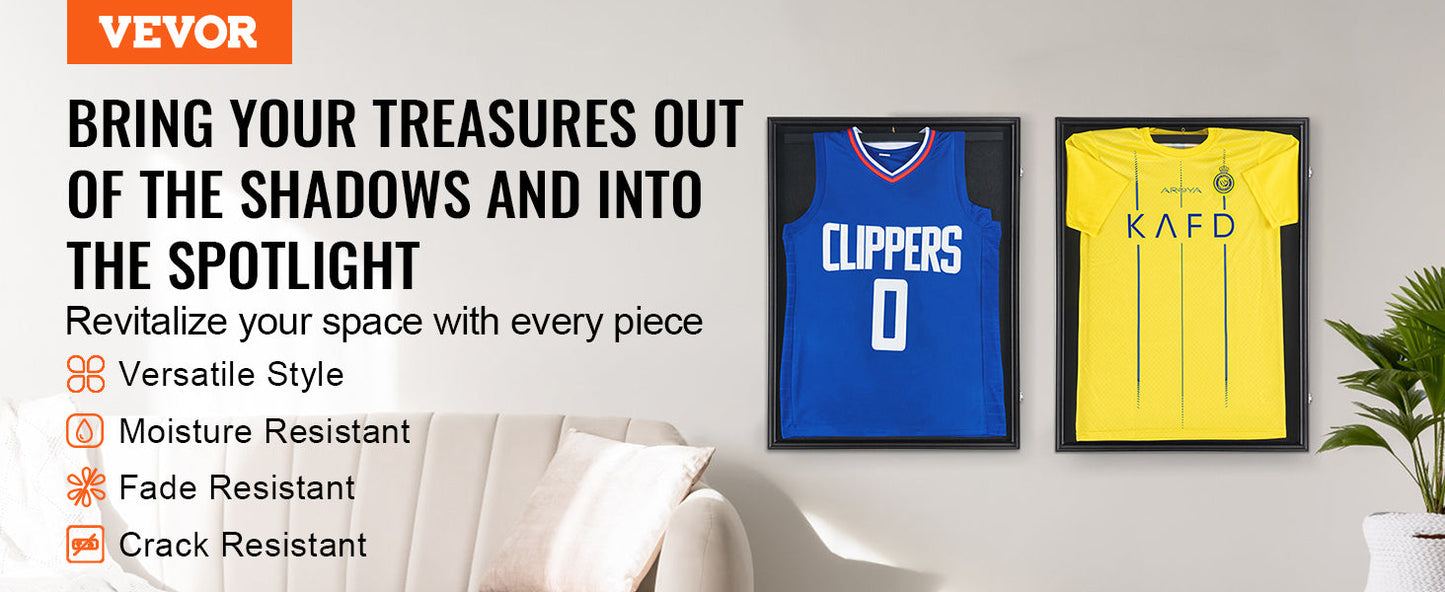 VEVOR Jersey Display / Sports Card Display Frame Case, Large Lockable Sport Shadow Box, 98% UV Protection PC Glass and Hangers