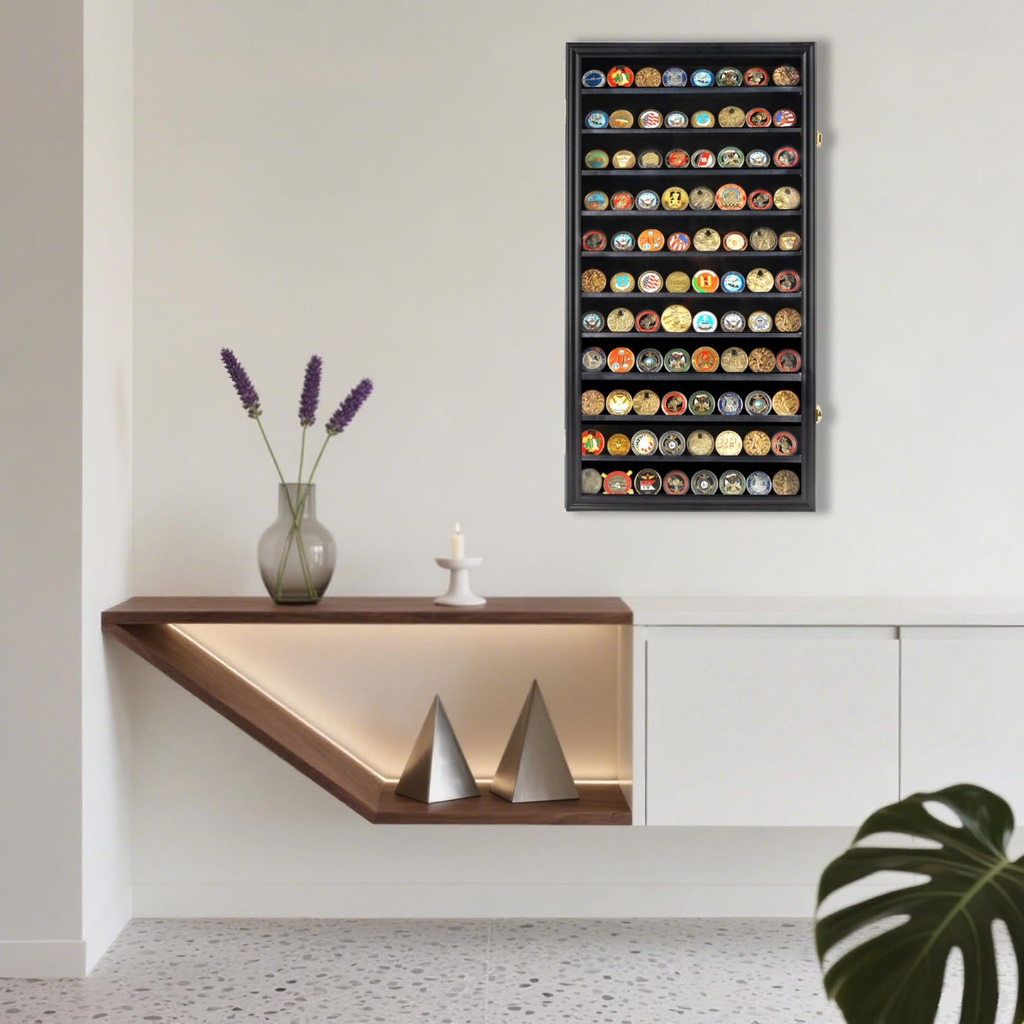 DisplayGifts Military Challenge Coin Display Case — Wall Mount, 29H x 16W, Holds 88 Coins