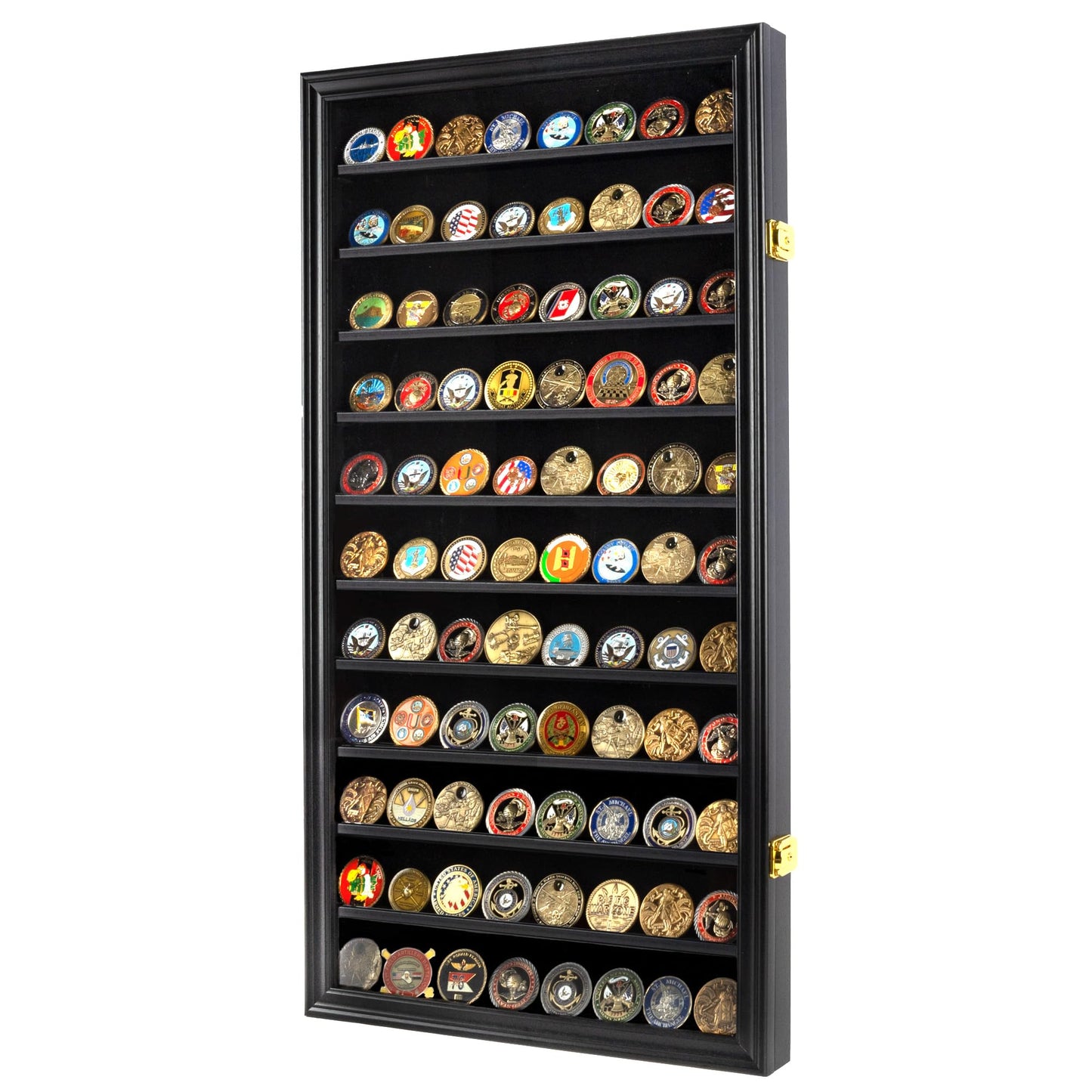 DisplayGifts Military Challenge Coin Display Case — Wall Mount, 29H x 16W, Holds 88 Coins