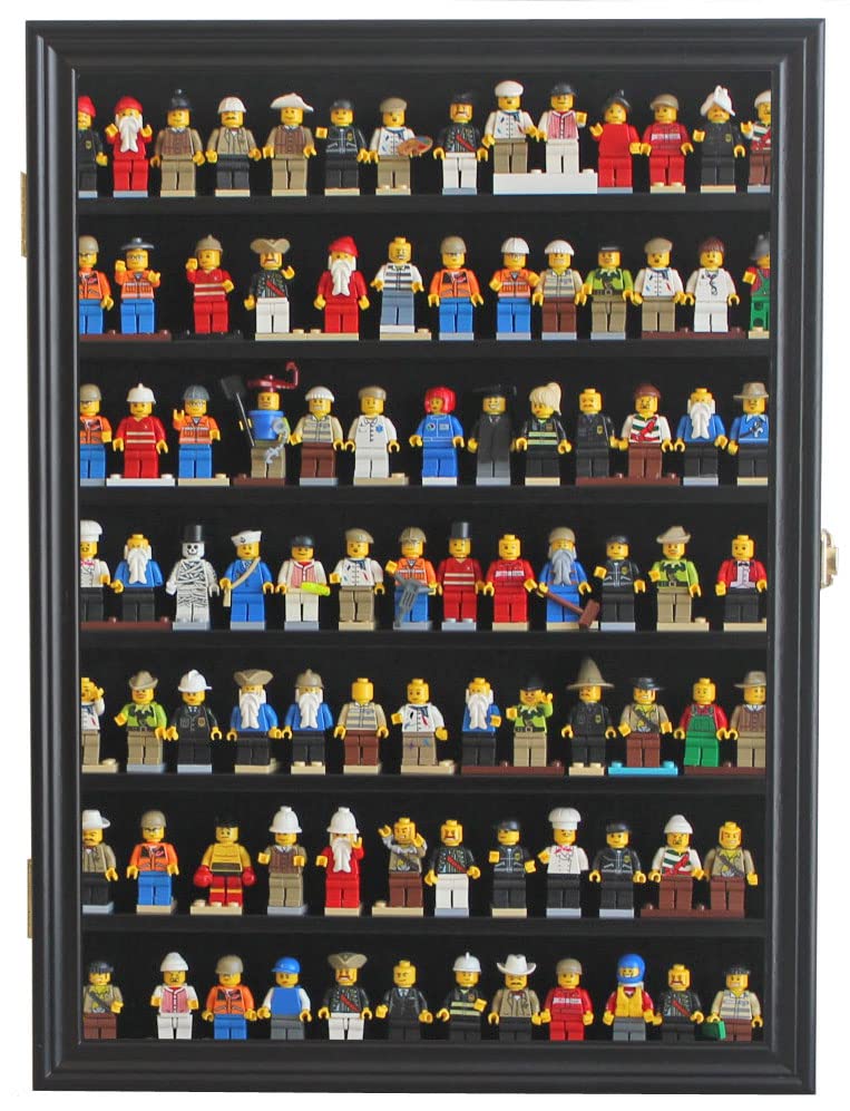DisplayGifts Minifigure Display Case – Lockable Black Wall-Mount Cabinet for Minifigures