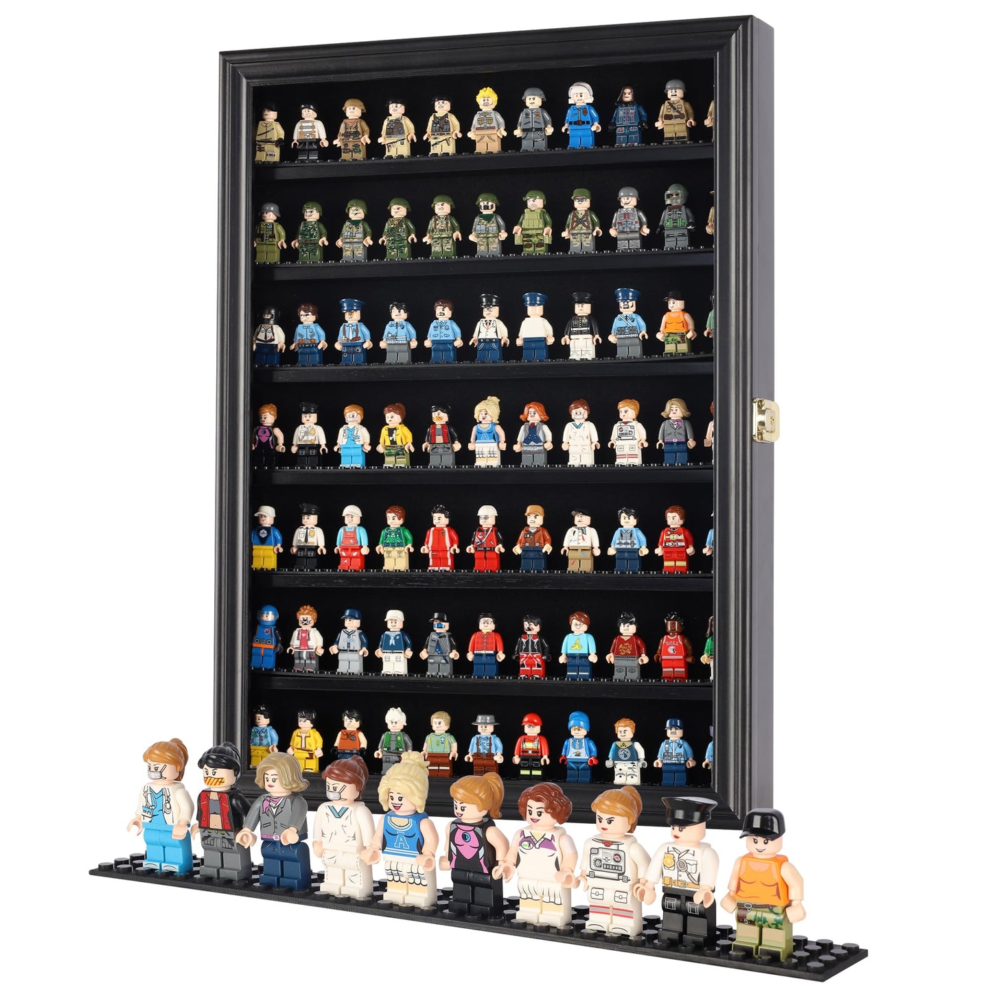 DisplayGifts Minifigure Display Case – Lockable Black Wall-Mount Cabinet for Minifigures