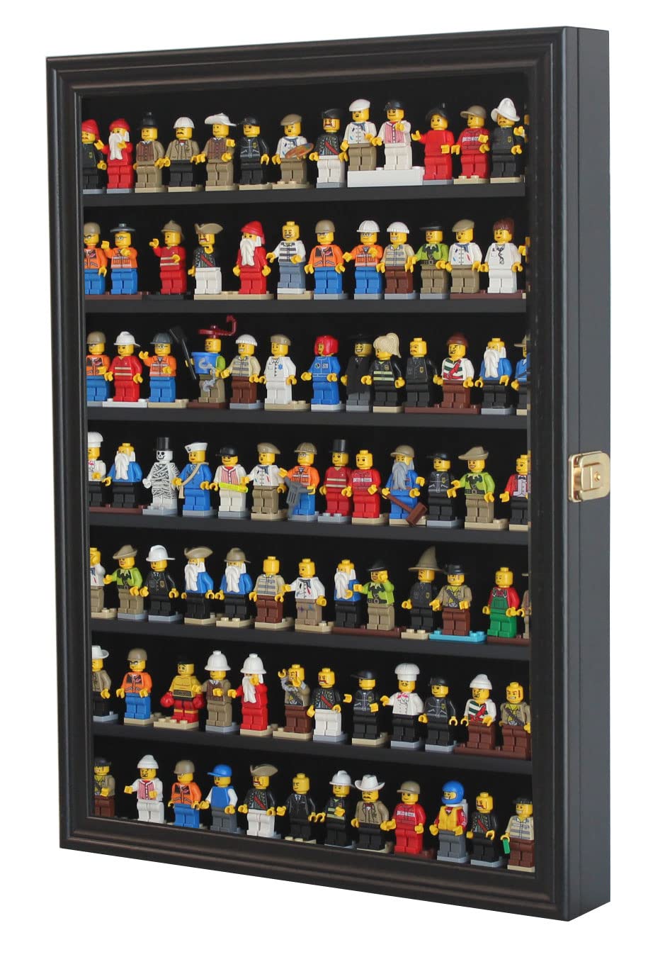 DisplayGifts Minifigure Display Case – Lockable Black Wall-Mount Cabinet for Minifigures