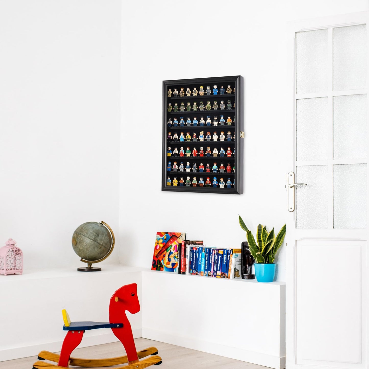 DisplayGifts Minifigure Display Case – Lockable Black Wall-Mount Cabinet for Minifigures