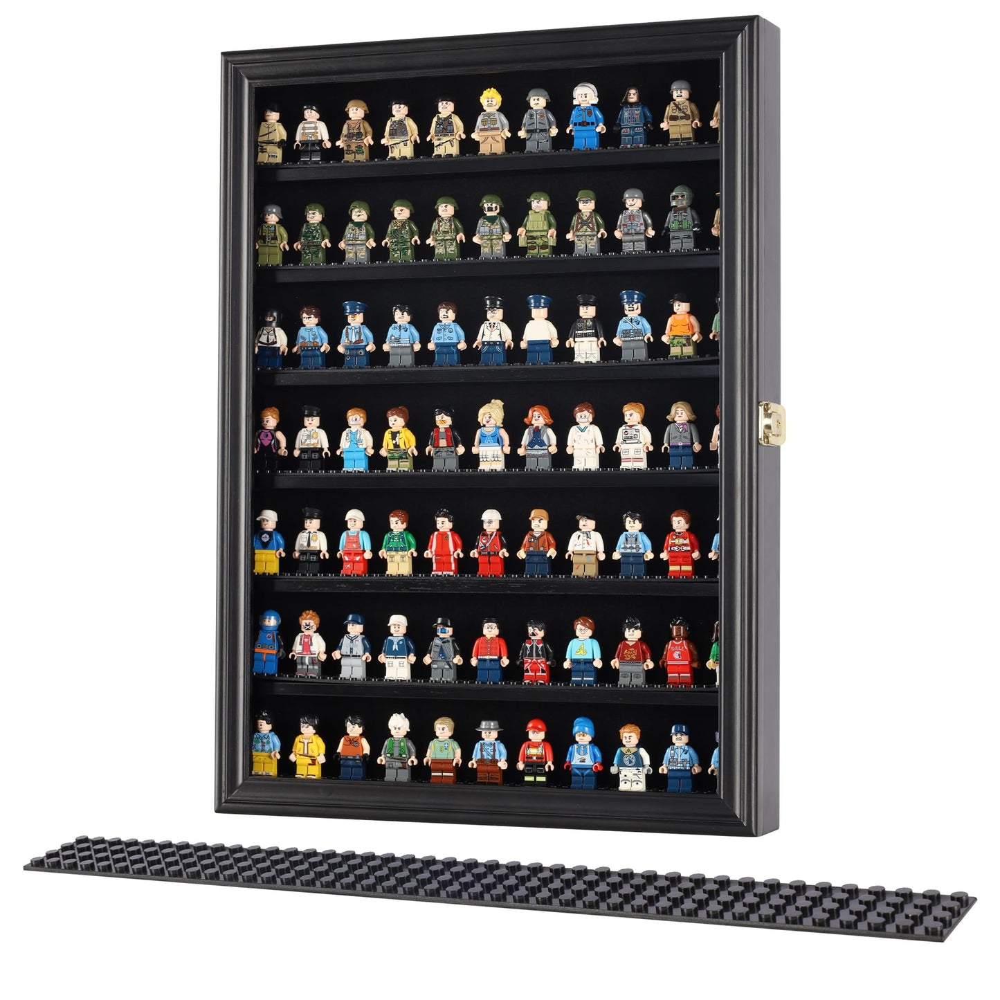 DisplayGifts Minifigure Display Case – Lockable Black Wall-Mount Cabinet for Minifigures