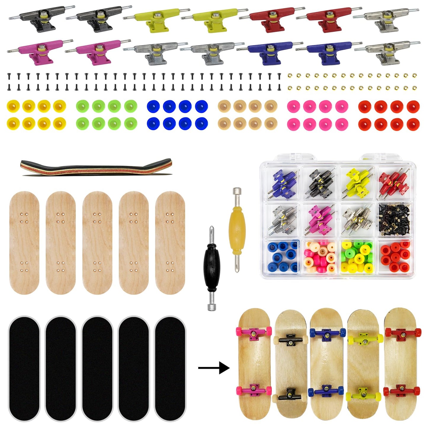 DisplayMore Premium Wooden Fingerboard Deck – The Classic 30x100mm DIY Set with Prolific Foam Tape & Multicolor Wheels