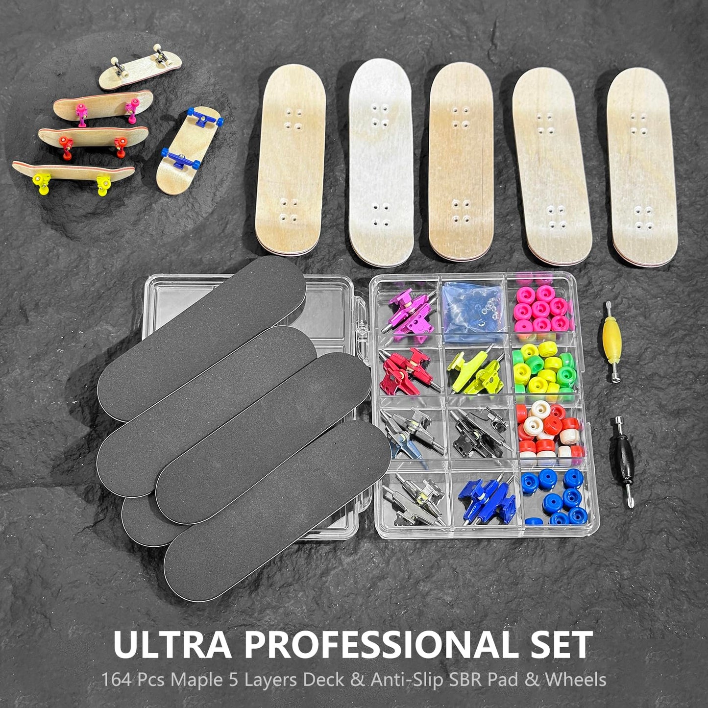 DisplayMore Premium Wooden Fingerboard Deck – The Classic 30x100mm DIY Set with Prolific Foam Tape & Multicolor Wheels