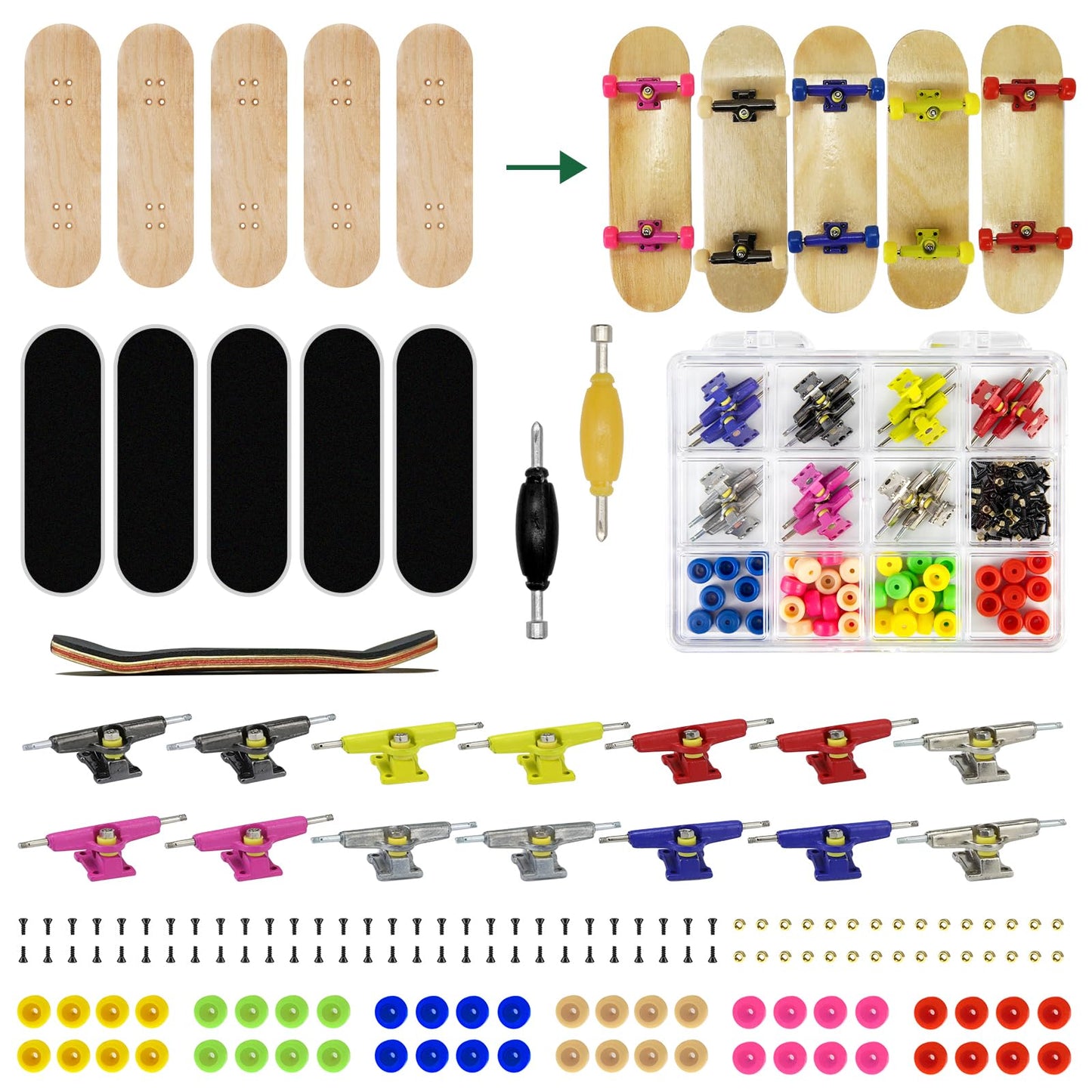 DisplayMore Premium Wooden Fingerboard Deck – The Classic 30x100mm DIY Set with Prolific Foam Tape & Multicolor Wheels