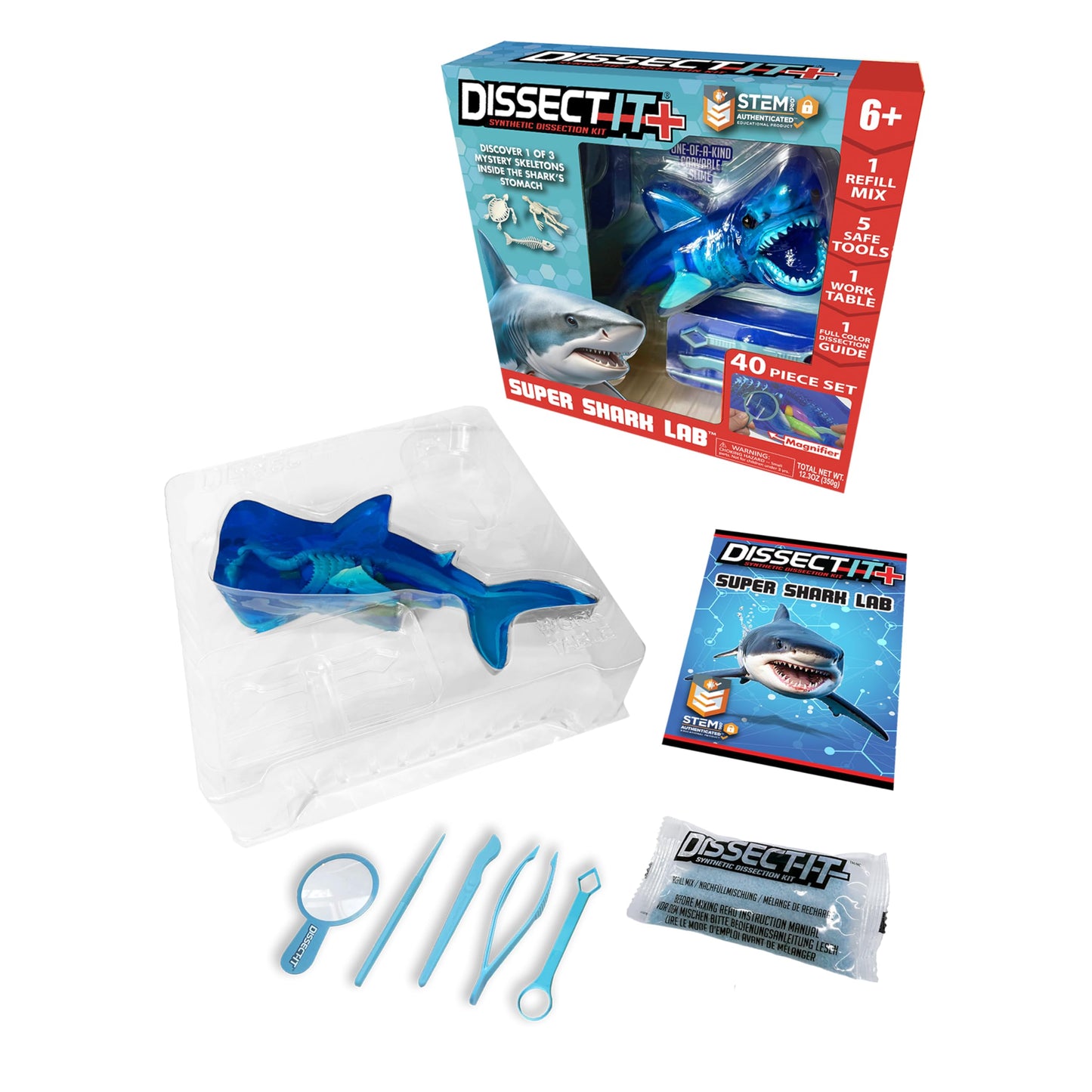 Dissect-It Super Shark Lab Dissection Kit – 40-Piece Realistic Marine Skeleton for Kids 6+ | Reusable STEM Toy