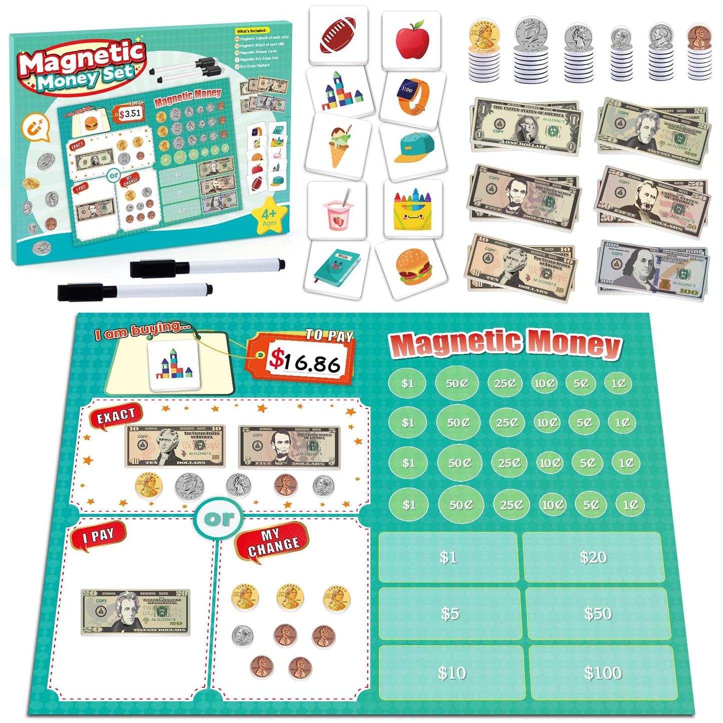 Distasio Magnetic Play Money for Kids – Realistic Pretend Money & Learning
