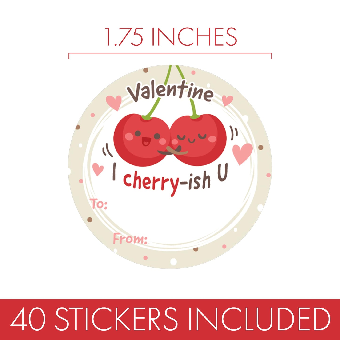 DISTINCTIVS Valentine Stickers for Kids - Fruit Pun Labels, to & from Classroom Valentines, 40 Count
