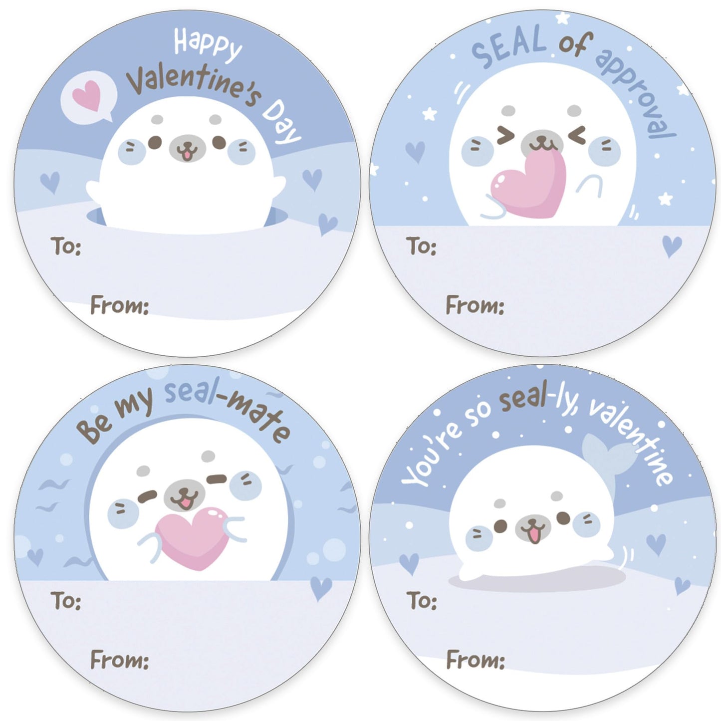 DISTINCTIVS Arctic Seal Pup Valentines – 40 Round Stickers for Kids