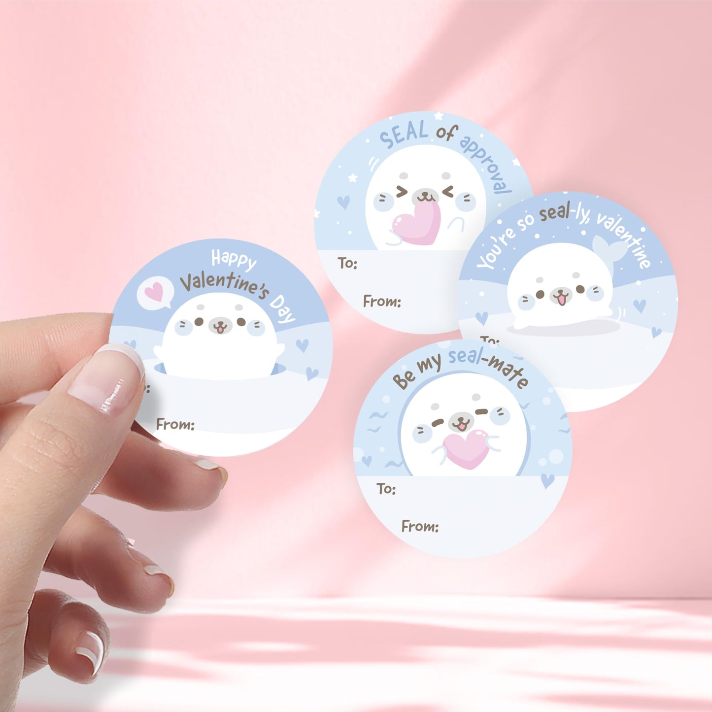DISTINCTIVS Arctic Seal Pup Valentines – 40 Round Stickers for Kids