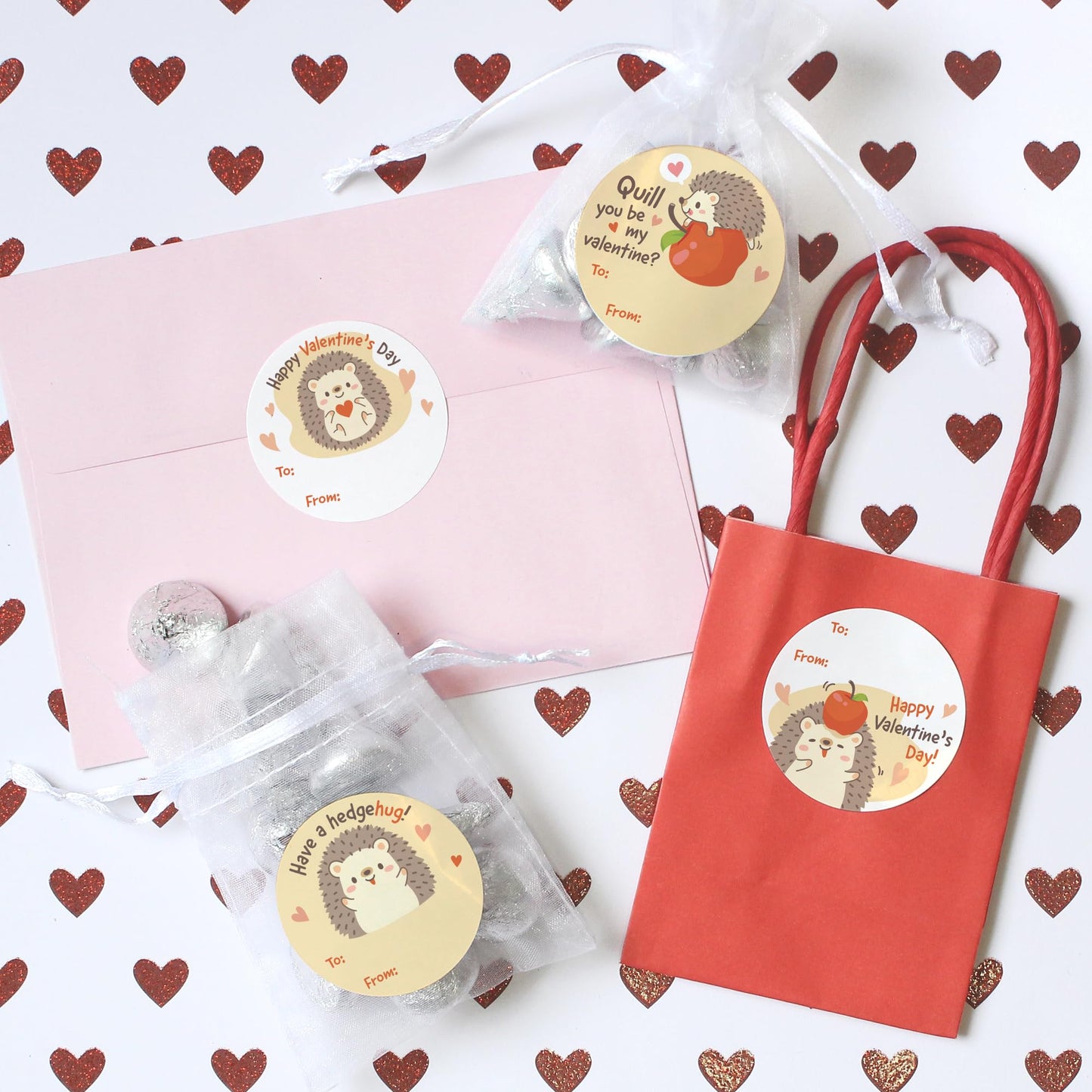 Distinctivs Hedgehog Valentine Labels – 40 Count To/From Stickers for Kids