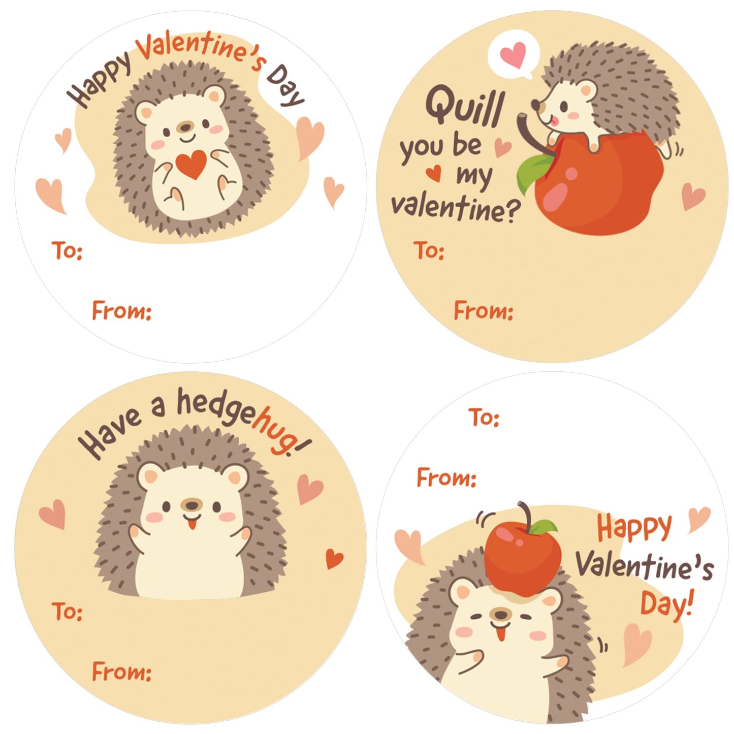 Distinctivs Hedgehog Valentine Labels – 40 Count To/From Stickers for Kids