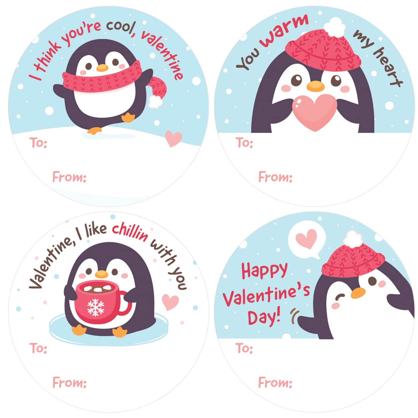 DISTINCTIVS Penguin Valentine Stickers – 40 Count, 1.75-Inch Round To/From Labels