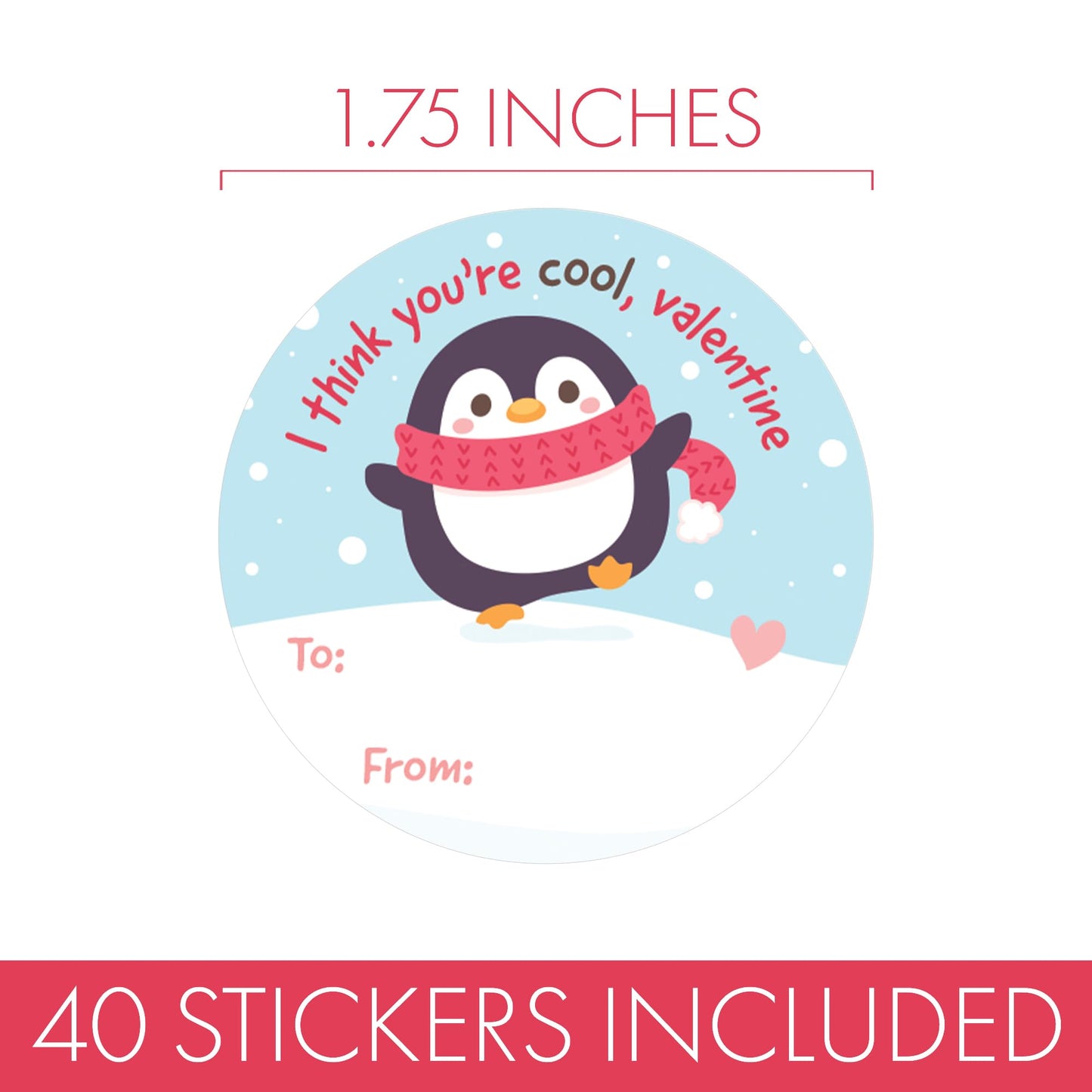 DISTINCTIVS Penguin Valentine Stickers – 40 Count, 1.75-Inch Round To/From Labels