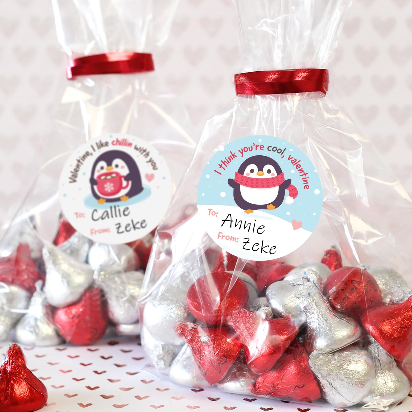 DISTINCTIVS Penguin Valentine Stickers – 40 Count, 1.75-Inch Round To/From Labels