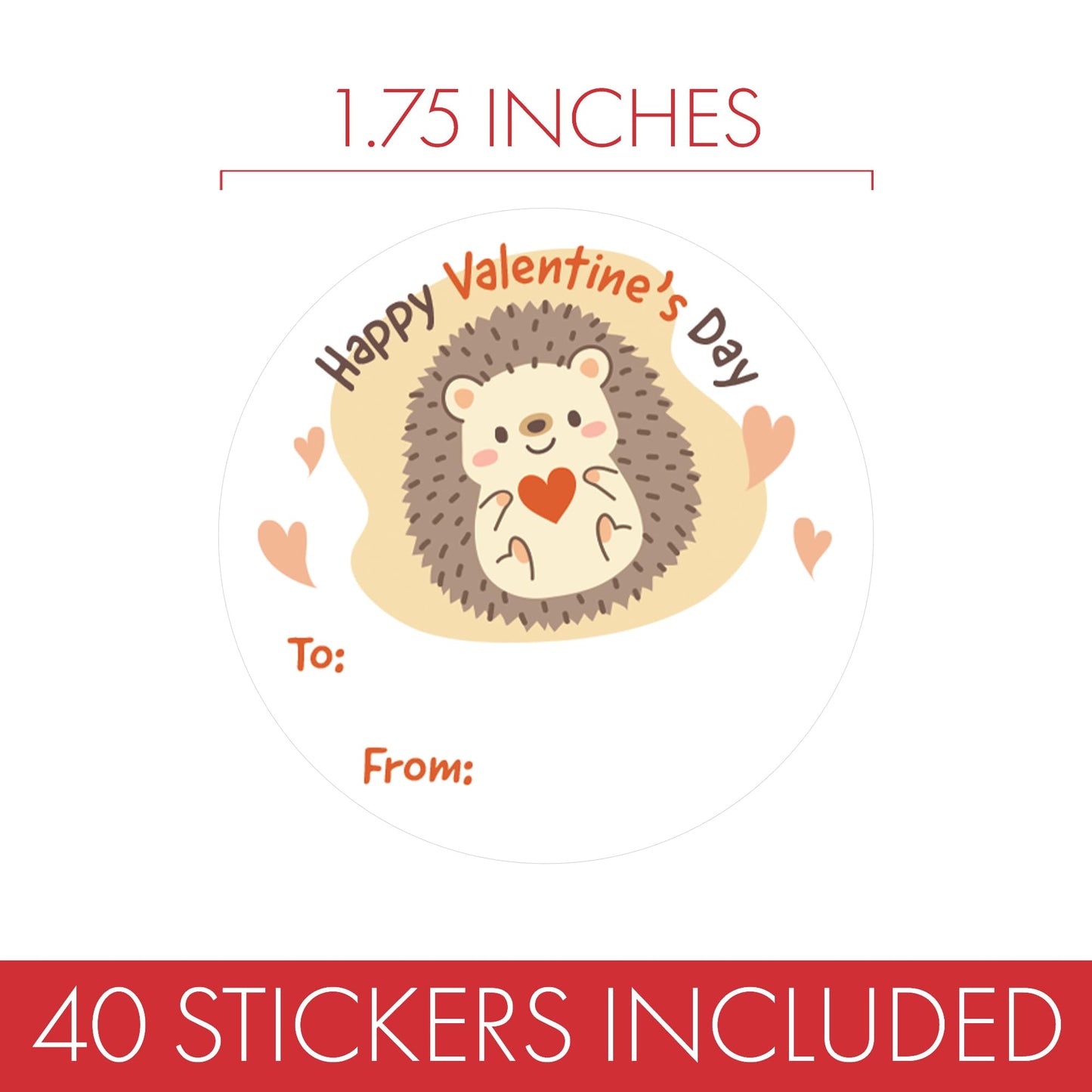 Distinctivs Hedgehog Valentine Labels – 40 Count To/From Stickers for Kids