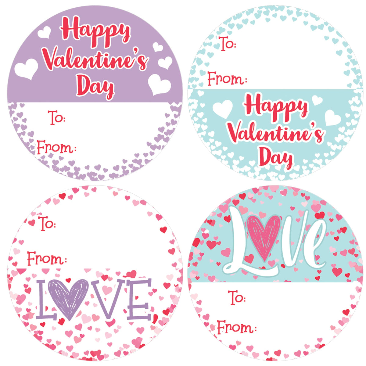 DISTINCTIVS Valentine Stickers for Kids – 40-Count Pink Teal Purple Heart To & From