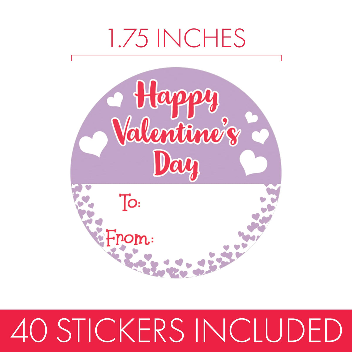 DISTINCTIVS Valentine Stickers for Kids – 40-Count Pink Teal Purple Heart To & From