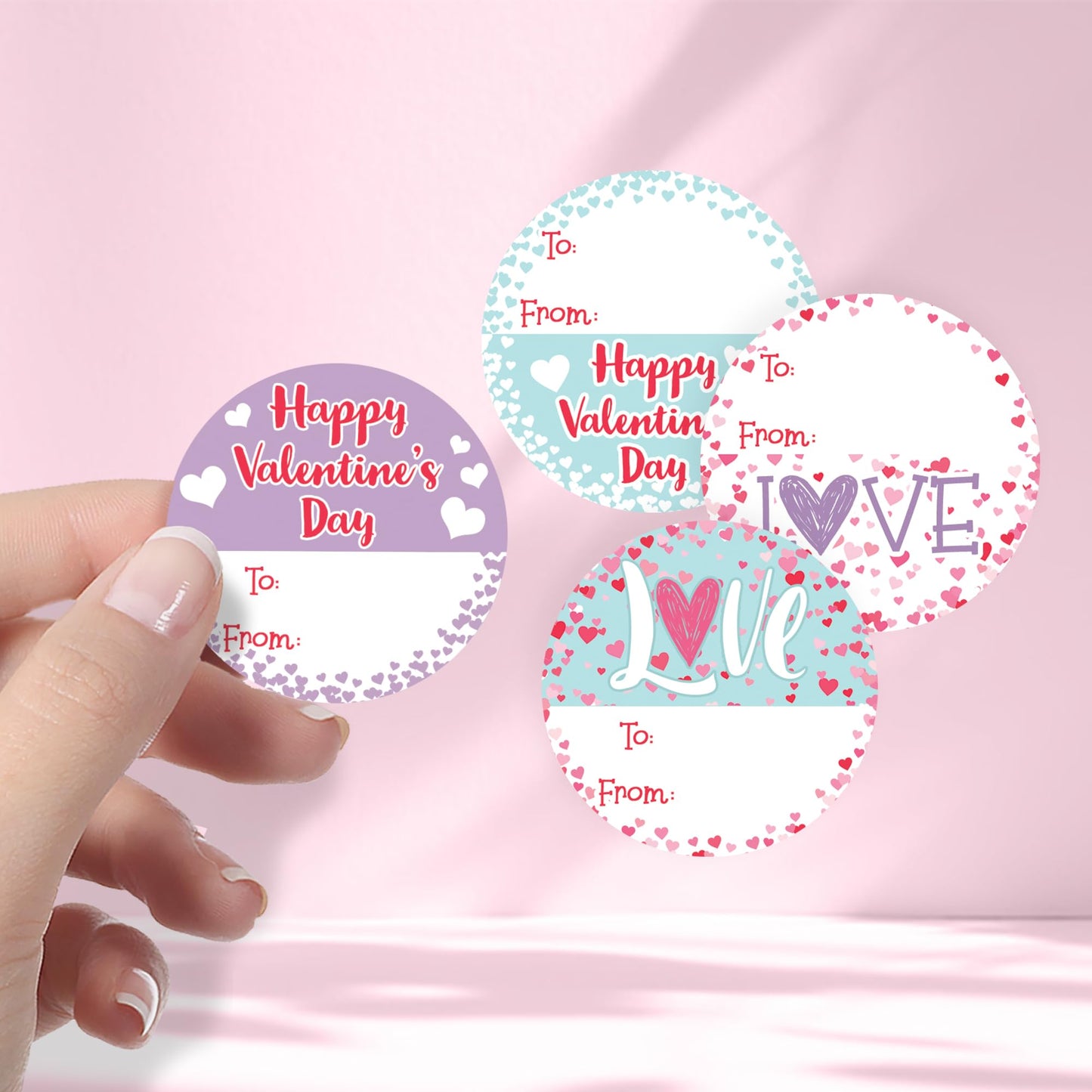 DISTINCTIVS Valentine Stickers for Kids – 40-Count Pink Teal Purple Heart To & From