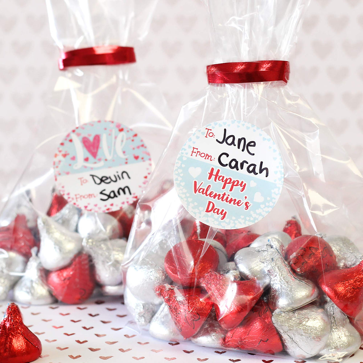 DISTINCTIVS Valentine Stickers for Kids – 40-Count Pink Teal Purple Heart To & From