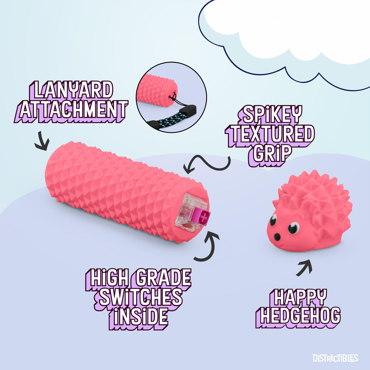Distractibles Hedgy Hedgehog Sensory Fidget Clicker – Focus, Calm, Pink
