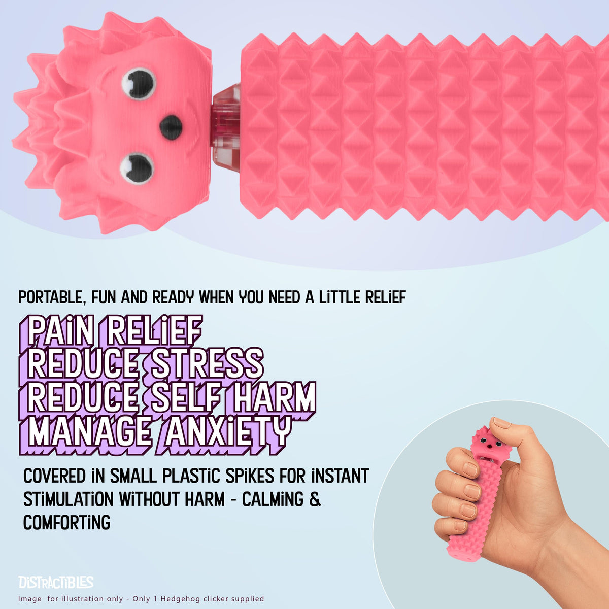 Distractibles Hedgy Hedgehog Sensory Fidget Clicker – Focus, Calm, Pink