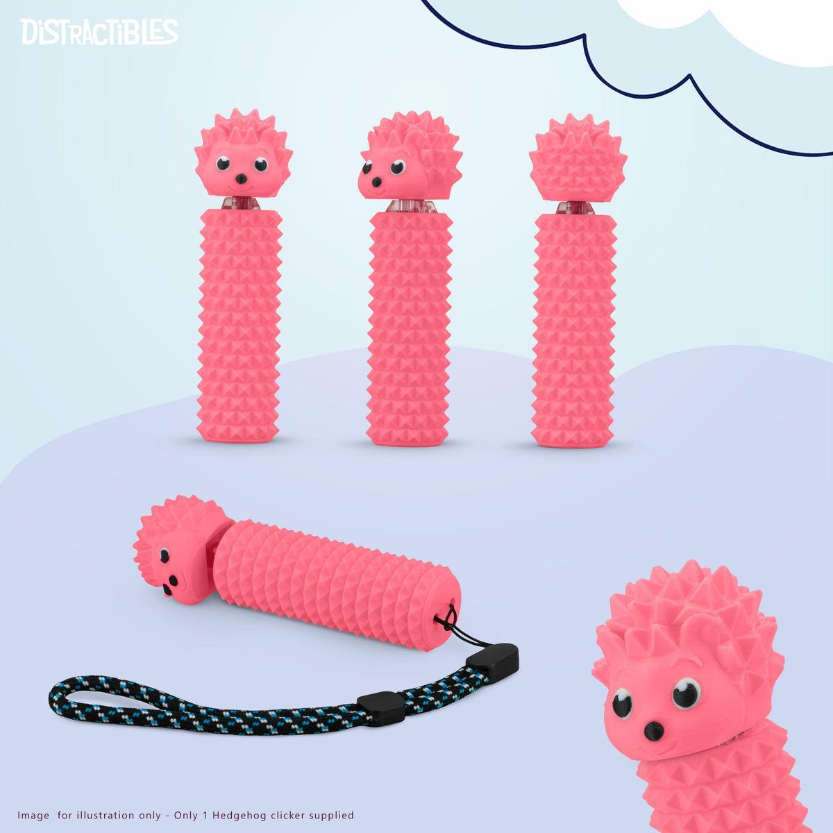 Distractibles Hedgy Hedgehog Sensory Fidget Clicker – Focus, Calm, Pink