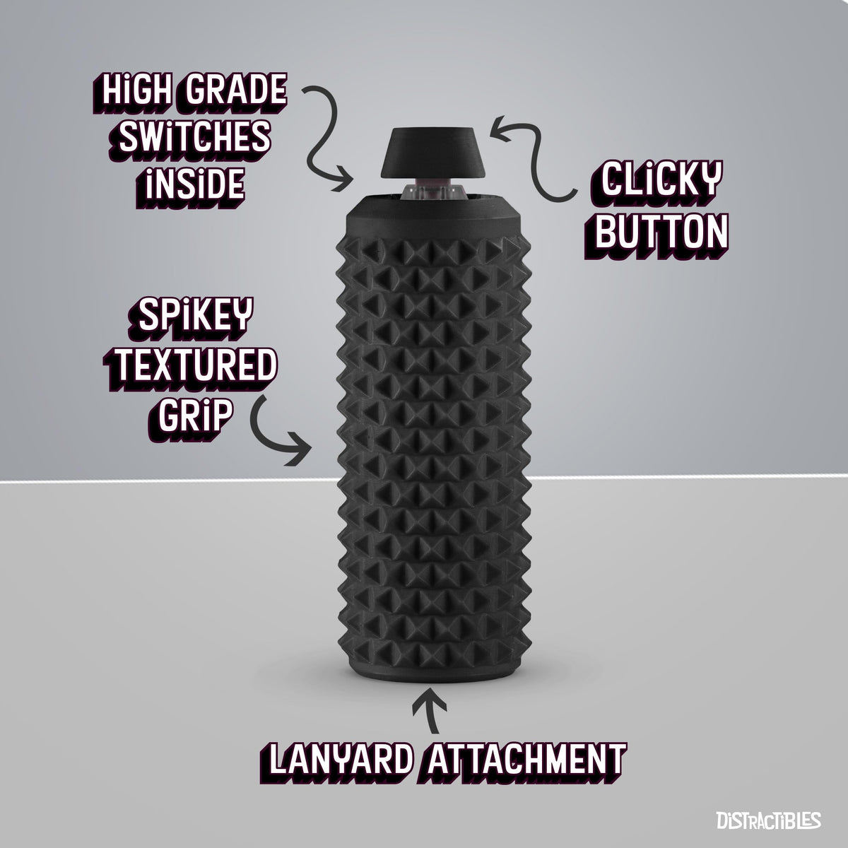 Distractibles Sensory Roller Fidget with Clicker - Tactile Spikes for Focus, Anxiety Relief & Sensory Regulation (Black)