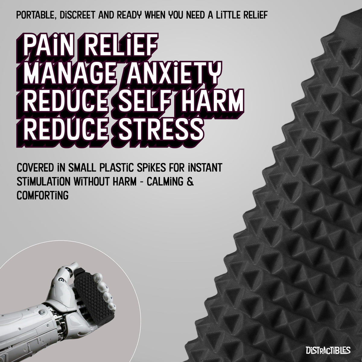 Distractibles Sensory Roller Fidget with Clicker - Tactile Spikes for Focus, Anxiety Relief & Sensory Regulation (Black)