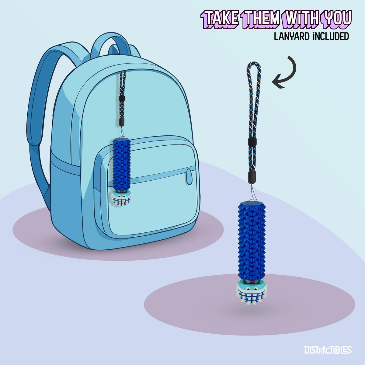 Distractibles Shelly – Sensory Fidget Clicker for Focus & Calm (Neon BlueSteel)
