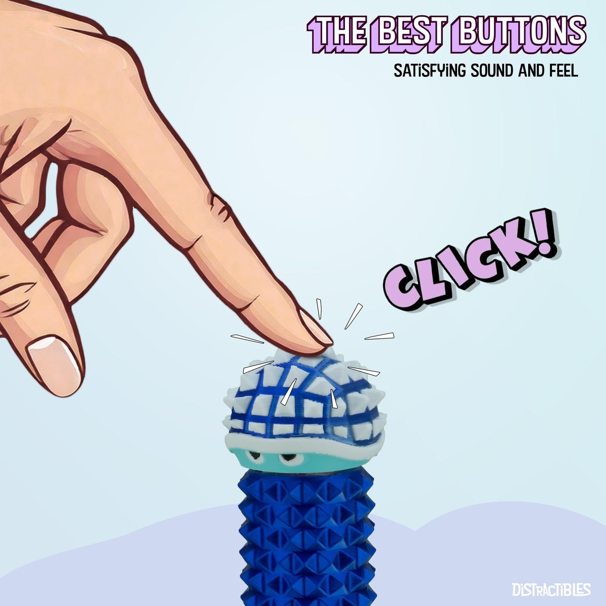 Distractibles Shelly – Sensory Fidget Clicker for Focus & Calm (Neon BlueSteel)