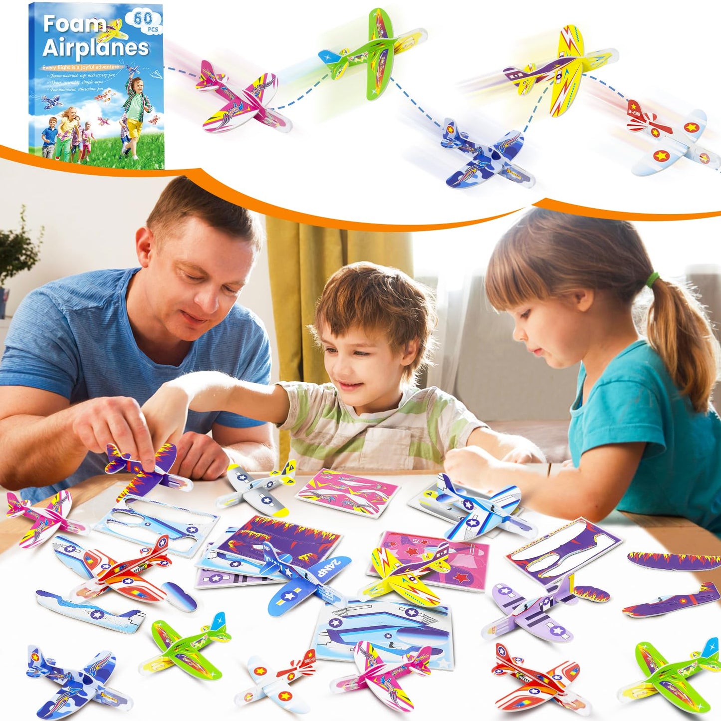 Diteryy 60 Pack Foam Airplanes for Kids – Easy Throwing Gliders, Colorful Party Favors