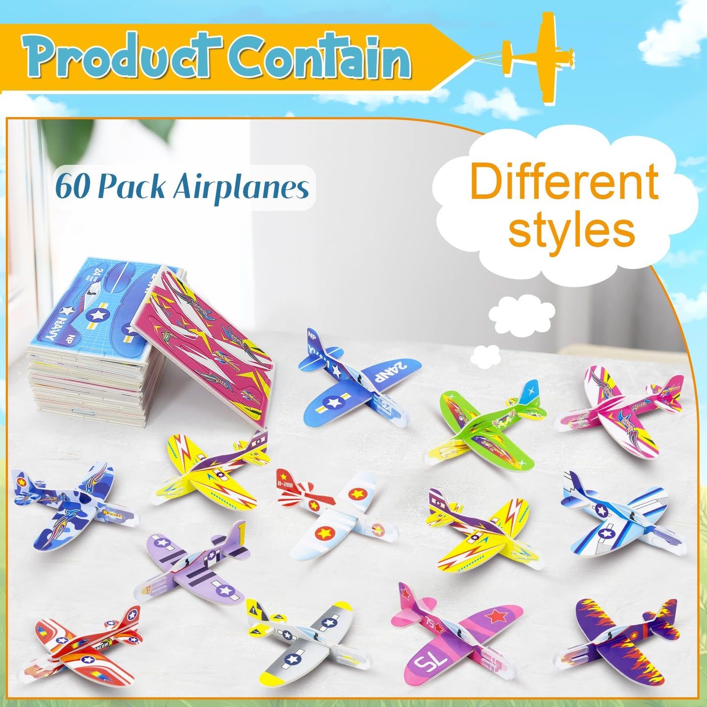 Diteryy 60 Pack Foam Airplanes for Kids – Easy Throwing Gliders, Colorful Party Favors