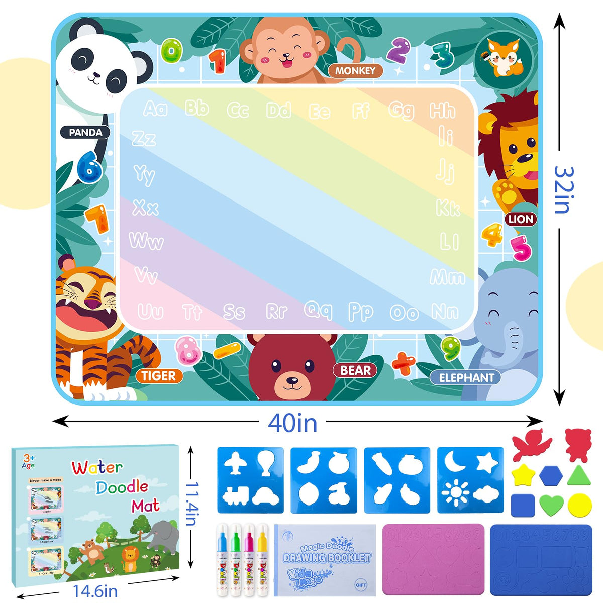 Diteryy Water Doodle Mat 40x32 Inch — Mess-Free Water Drawing for Kids (Ages 4-8)