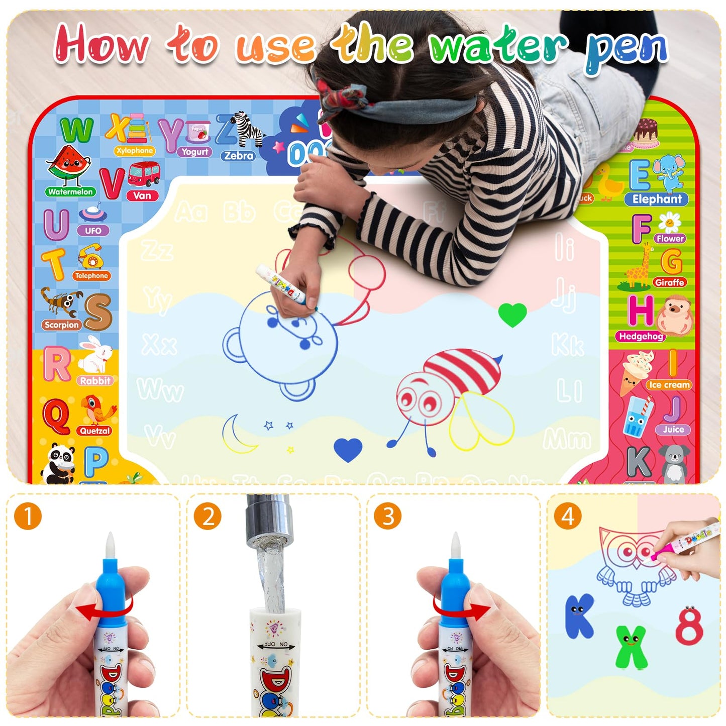 Diteryy Water Doodle Mat 32x24 Inch – Mess-Free Water Painting Toy for Kids (Ages 3-8)