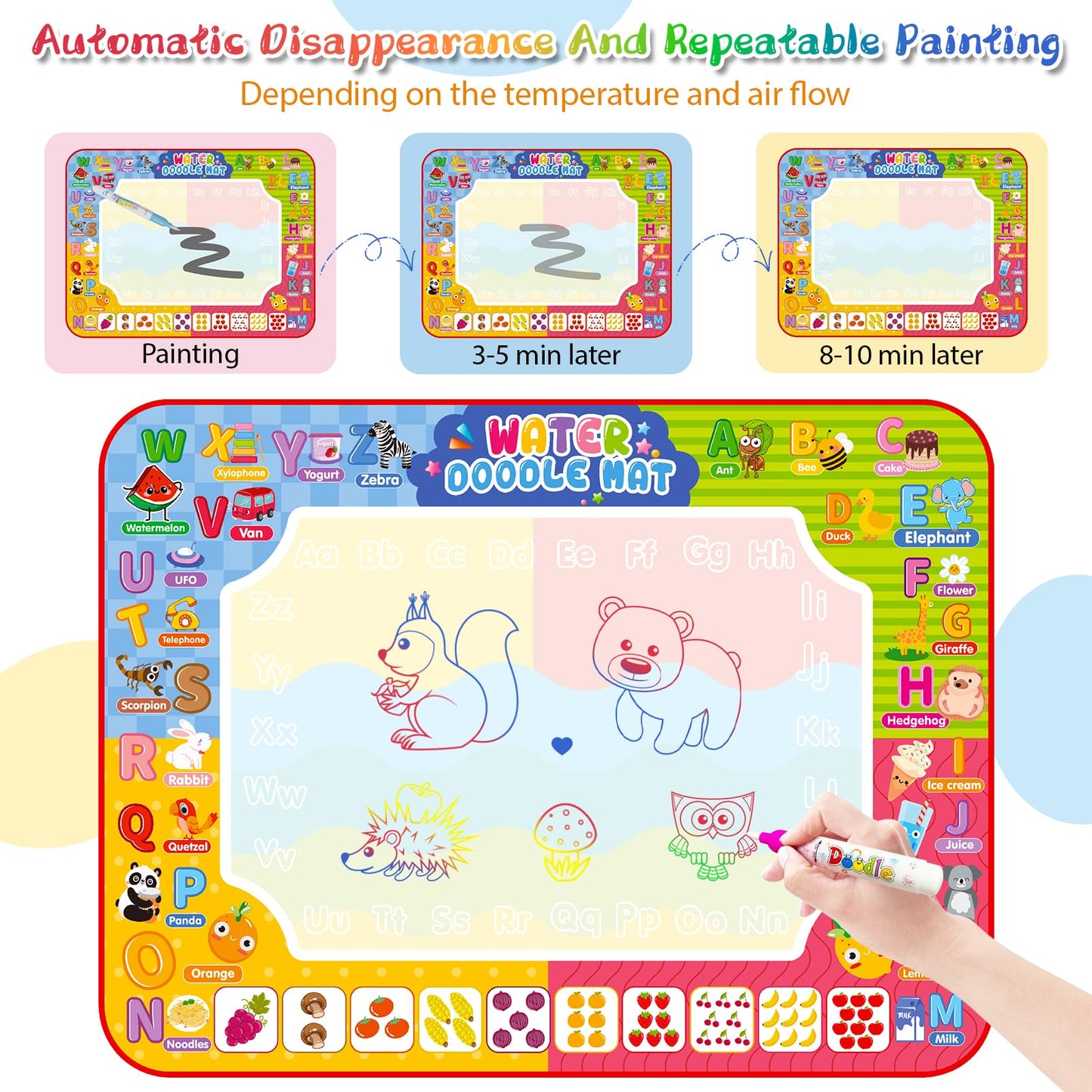 Diteryy Water Doodle Mat 32x24 Inch – Mess-Free Water Painting Toy for Kids (Ages 3-8)